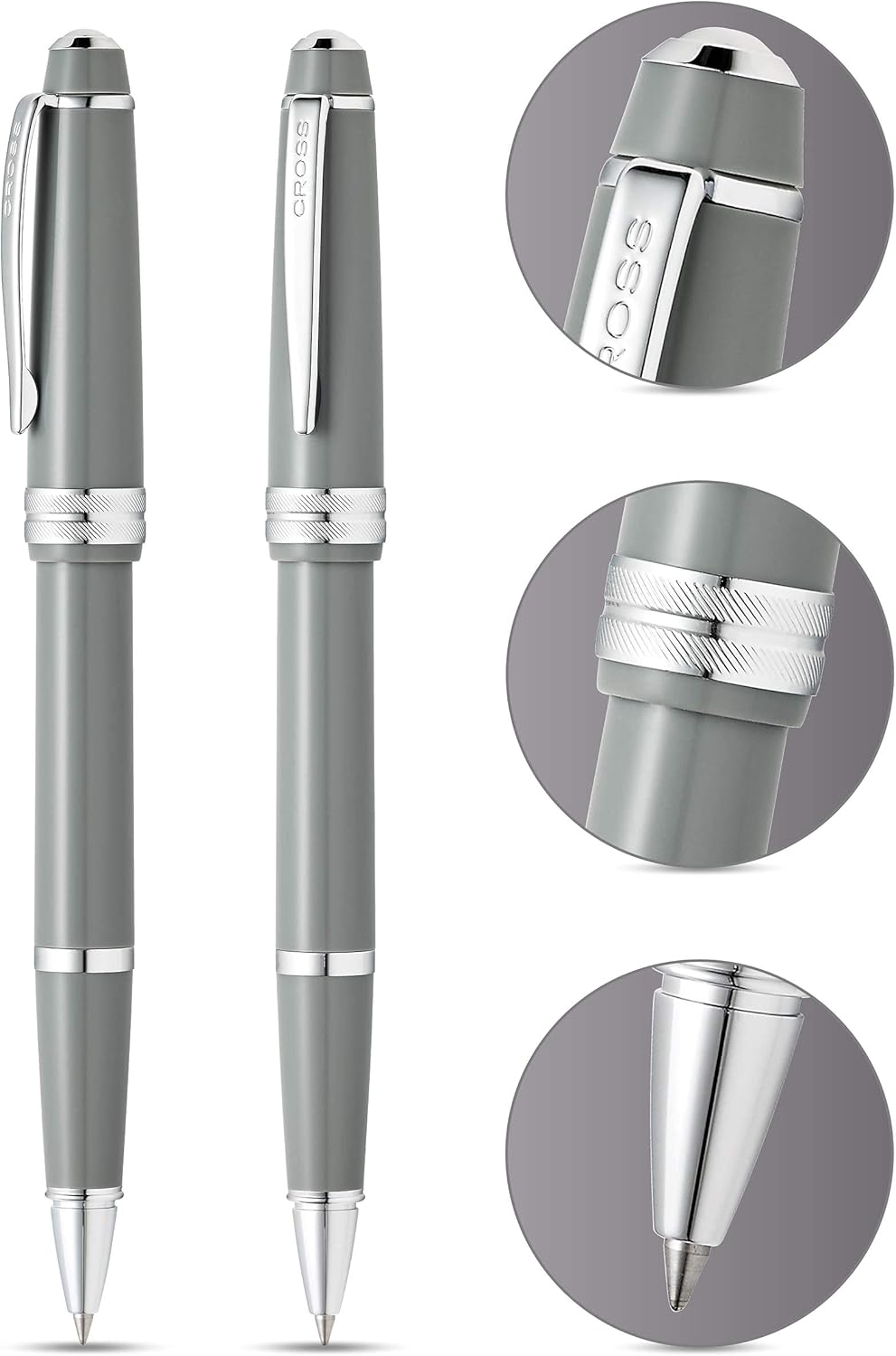 Cross Bailey Light Refillable Rollerball Pen Presented in a Everyday Gift Box - Medium Point, Black Ink, Polished Gray