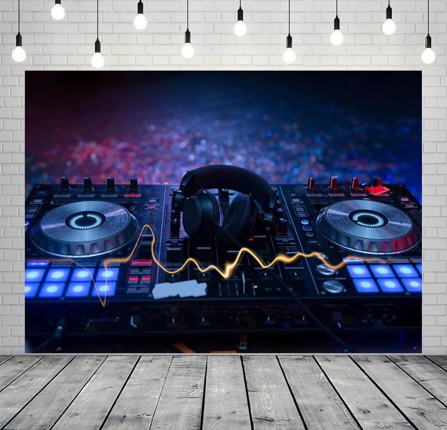 CORFOTO 12x8ft Fabric Dj Mixer with Headphones Backdrop Photography Dj Sound Equipment in Dark Background Musical Dance Disco Party Decorations Live Concert Stage Photoshoot Booth Studio Props
