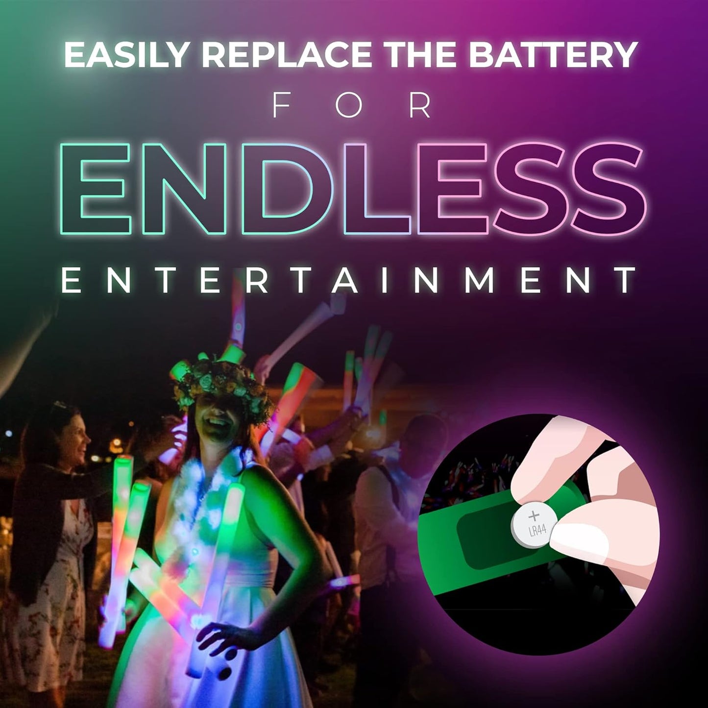 100 Pink Foam Glow Sticks - 16" LED Foam Sticks for Wedding, Parties & Dancing