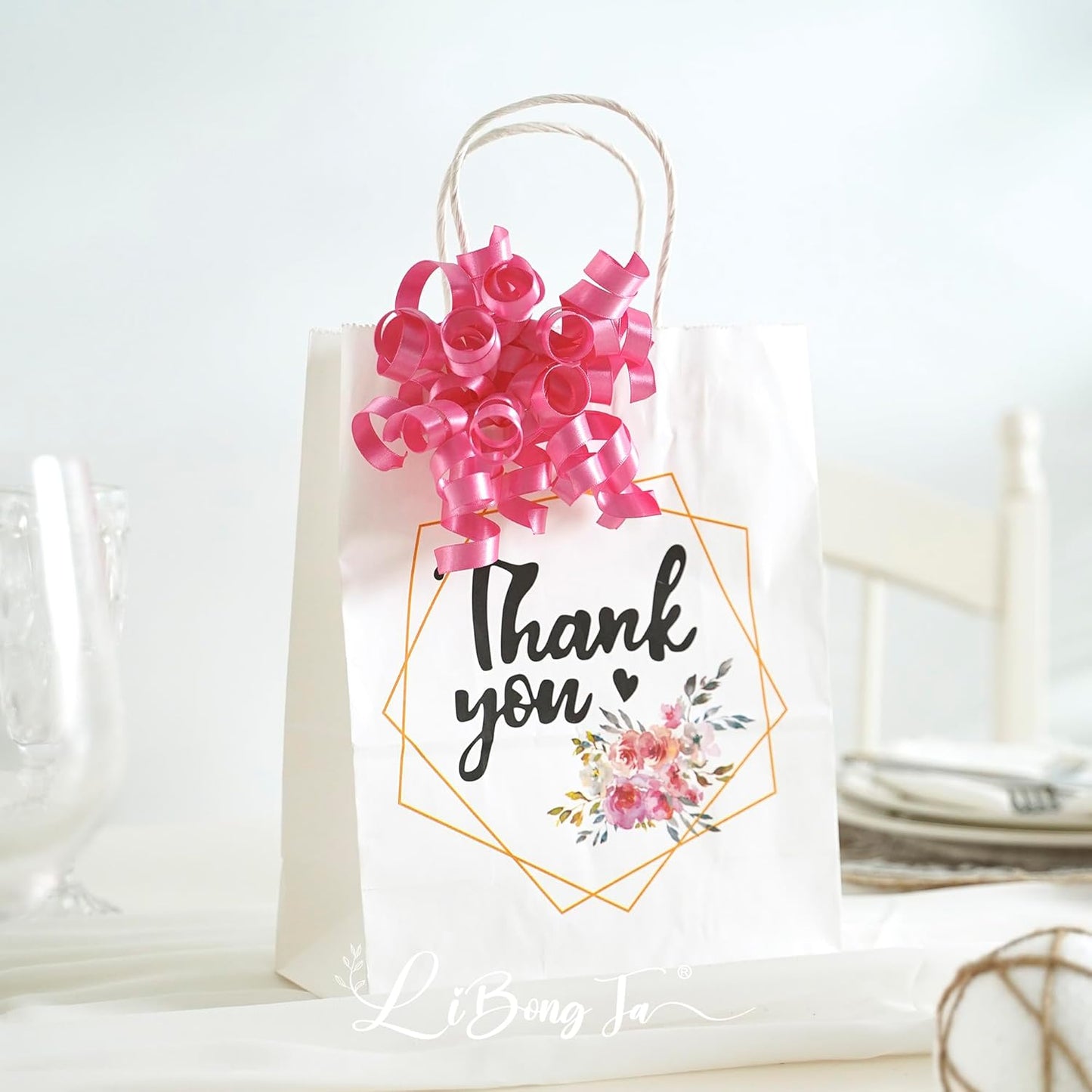 5'' Hot Pink Gift Bow Curly Ribbon Bows Set of 8, Double Faced Satin Ribbon Bow Premade Self Adhesive Bow Decorations for Party, Wedding, Holiday, Gift Bows for Crafts, Wine Bottle, Presents