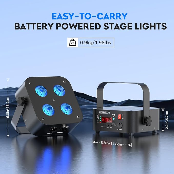 Mini Rechargeable Par Lights with Charging Case, 4 * 18W RGBWA UV 6 in 1 Battery Powered Upights, APP & Wireless DMX Control Stage Lights, Uplighting for Festival Party Wedding