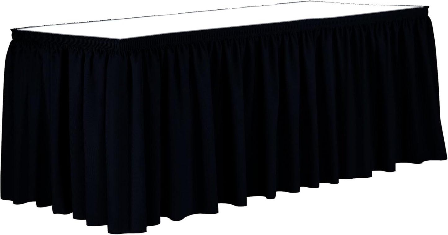 Ultimate Textile Pleat Polyester Fabric Table Skirt - Machine Washable Flame Resistant with Clips for Events, Weddings & Trade Shows, Cut & Sewn in Paterson, NJ - Midnight, 14' Shirred Pleat