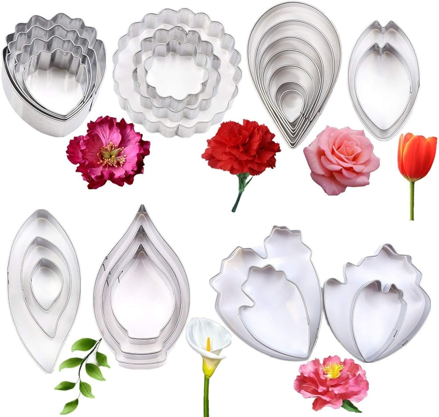 7set Stainless Steel Gum Paste Fower Cutter Set Fondant Flower Leaves Cutter Sugarcraft Cookie Cutter DIY Making Tools for Cake decorating Making Tools for Cake decorating