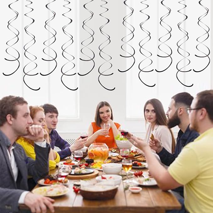 30 Pieces Iridescent Black Party Hanging Swirl Decorations Plastic Streamers Foil Swirls Ceiling Decorations Birthday Bachelorette Bridal Shower Baby Shower Graduation Decorations 2023