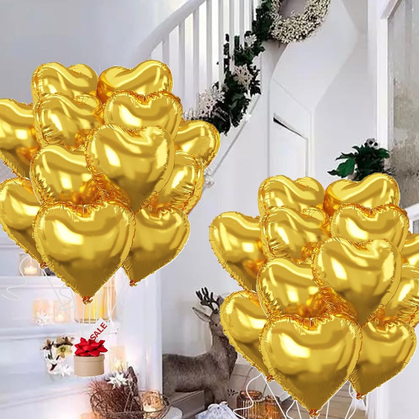 Gold Heart Balloons,18inch Bright Gold Heart Shaped Foil Balloons 12Pcs Helium Mylar Balloon for Anniversary Wedding Engagement Birthday Party Baby Shower Decorations