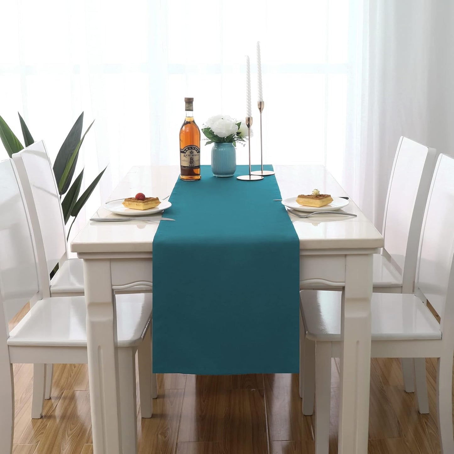 DUALIFE Teal Table Runner 14x72 inch Solid Color Thick Polyester Decorative Cloth Handcrafted for Wedding Party Birthday Graduations Hotel Restaurant Banquet Catering Services Event