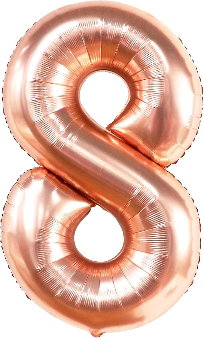 KatchOn Rose Gold 8 Balloon - 40 Inch Mylar Eight Balloon for 8th Birthday Decorations
