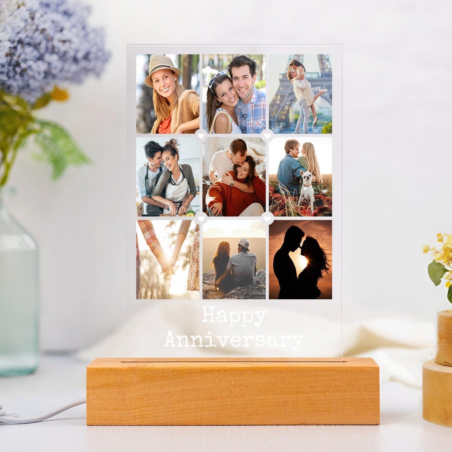 Personalized Anniversary Couple Gifts for Women and Men, Custom Picture Frames with Photo, Personalized Photo Frame with Night Light, Customized Picture Frame, Personalized Birthday Gifts for Her and Him