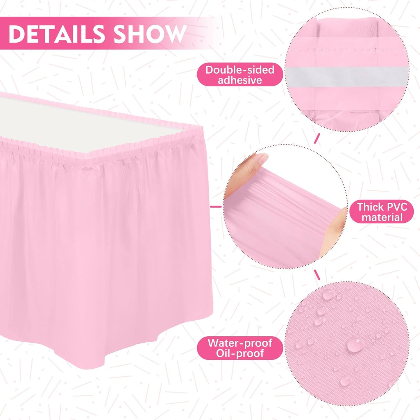 TURSTIN 2 Pieces Pink Plastic Table Skirts 14 x 29 Feet for Rectangle Tables Fitted Tablecloth Disposable Table Cover for Birthday Party, Events, Banquette Baby Shower