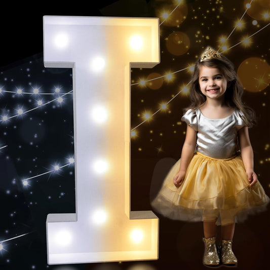 Pooqla 3FT Marquee Light Up Letters, Cool White and Warm White LED Big Mosaic Marquee Letters 3 Feet, Giant Letter Sign for Balloons Birthday Anniversary Wedding Party Decoration, Letter I