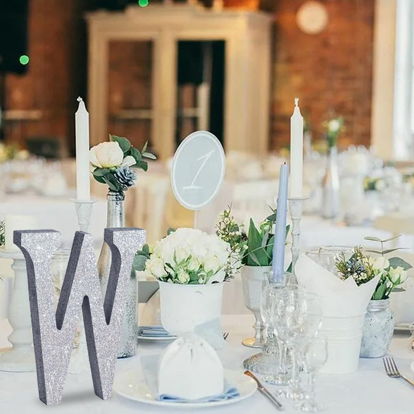 TONIFUL 8 Inch Silver Glitter Letter W Table Centerpiece A-Z Silver Birthday Party Decorations,Silver Alphabet W for Birthday,Chrismas,Graduation,Bridal Shower,Wedding,Anniversary Party Supplies