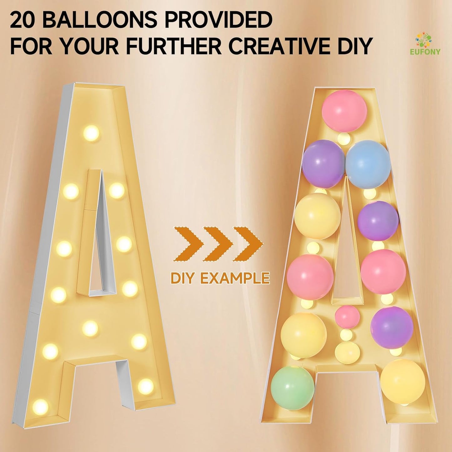 eufony Marquee Letters 4 Feet Tall, 4 FT Marquee Light Up Letters, Giant Light Up Letters 4FT for Birthday Party Baby Shower Gender Reveal Graduation Decorations, Letter O with LED Lights DIY Kit