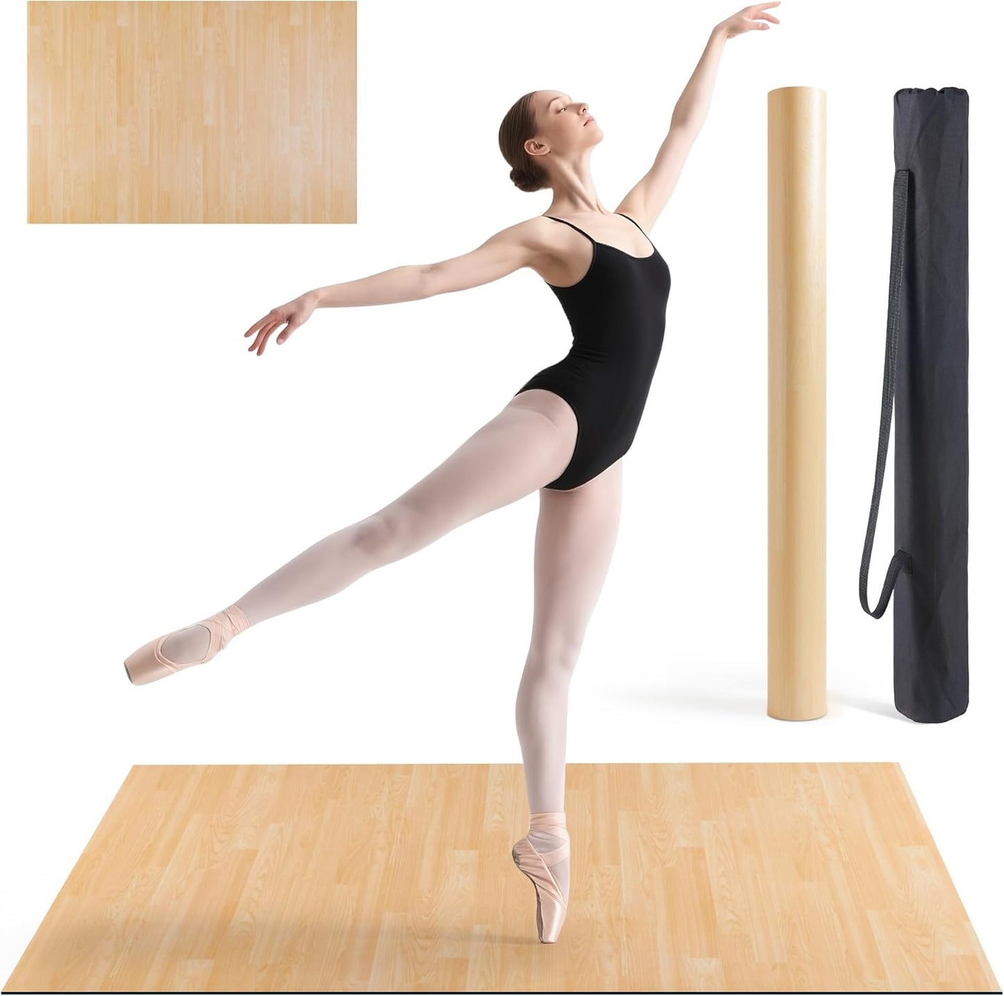 Marley Dance Floor, Portable PVC Dance Mat 4x6 Feet with Carry Bag Non-Slip Shock-Absorbing Vinyl Flooring for Ballet Jazz Tap Home Studio Practice -4.5MM Thick for Adults and Kids