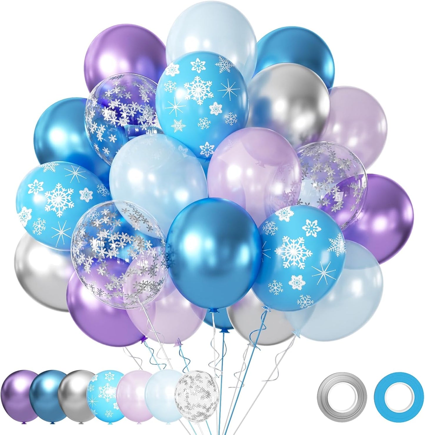 Purple and Blue Party Balloons Kit, 50pcs Blue Silver Purple Balloons 12 Inch Snow Balloons for Theme Party Supplies Ice Snow Theme Winter Party Decorations