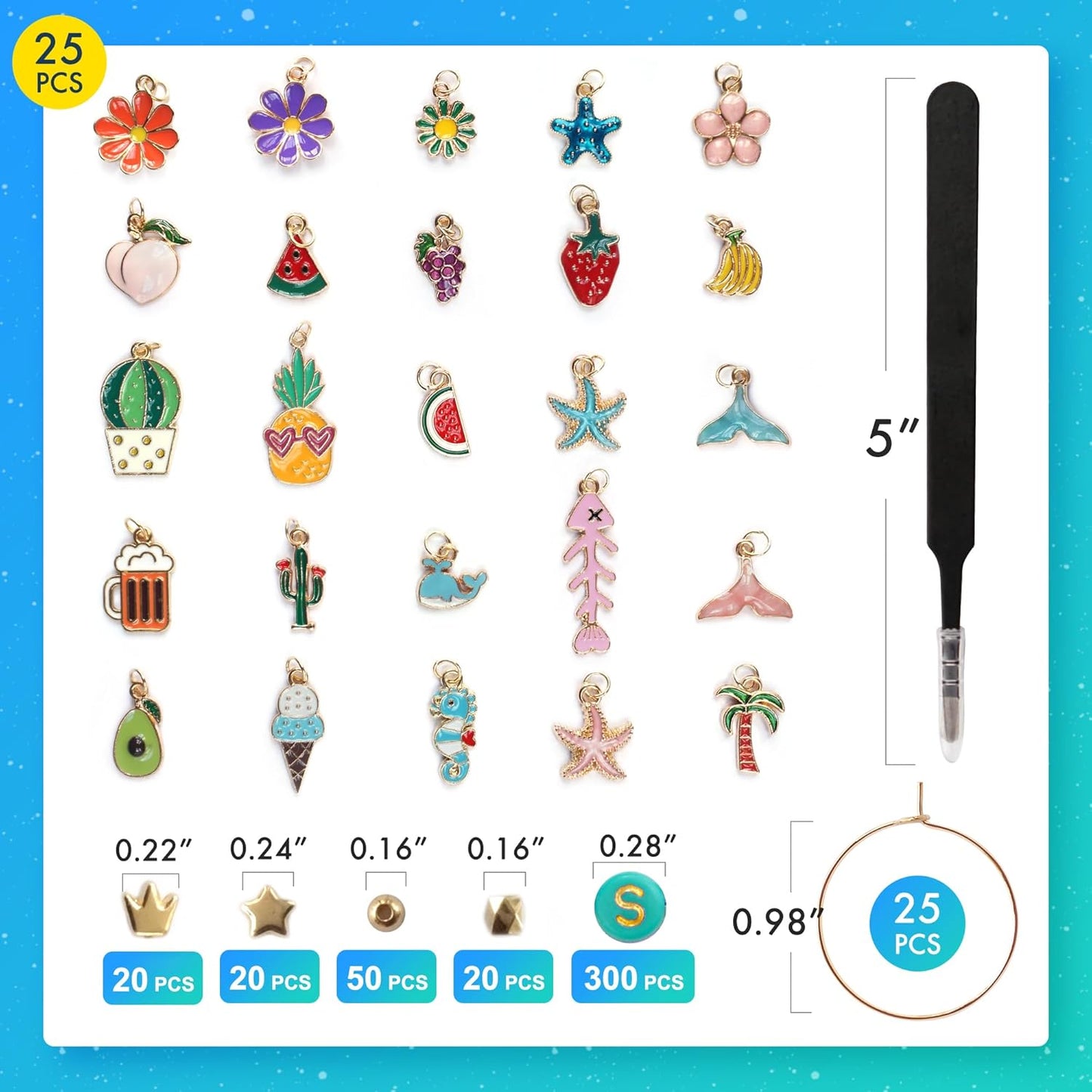 DIY Wine Glass Charms Kit, 25pcs Personalized Reusable Drink Marker Tags, Glass Identifiers for Wine Tasting Party, Unique Hostess Gifts & Party Decorations