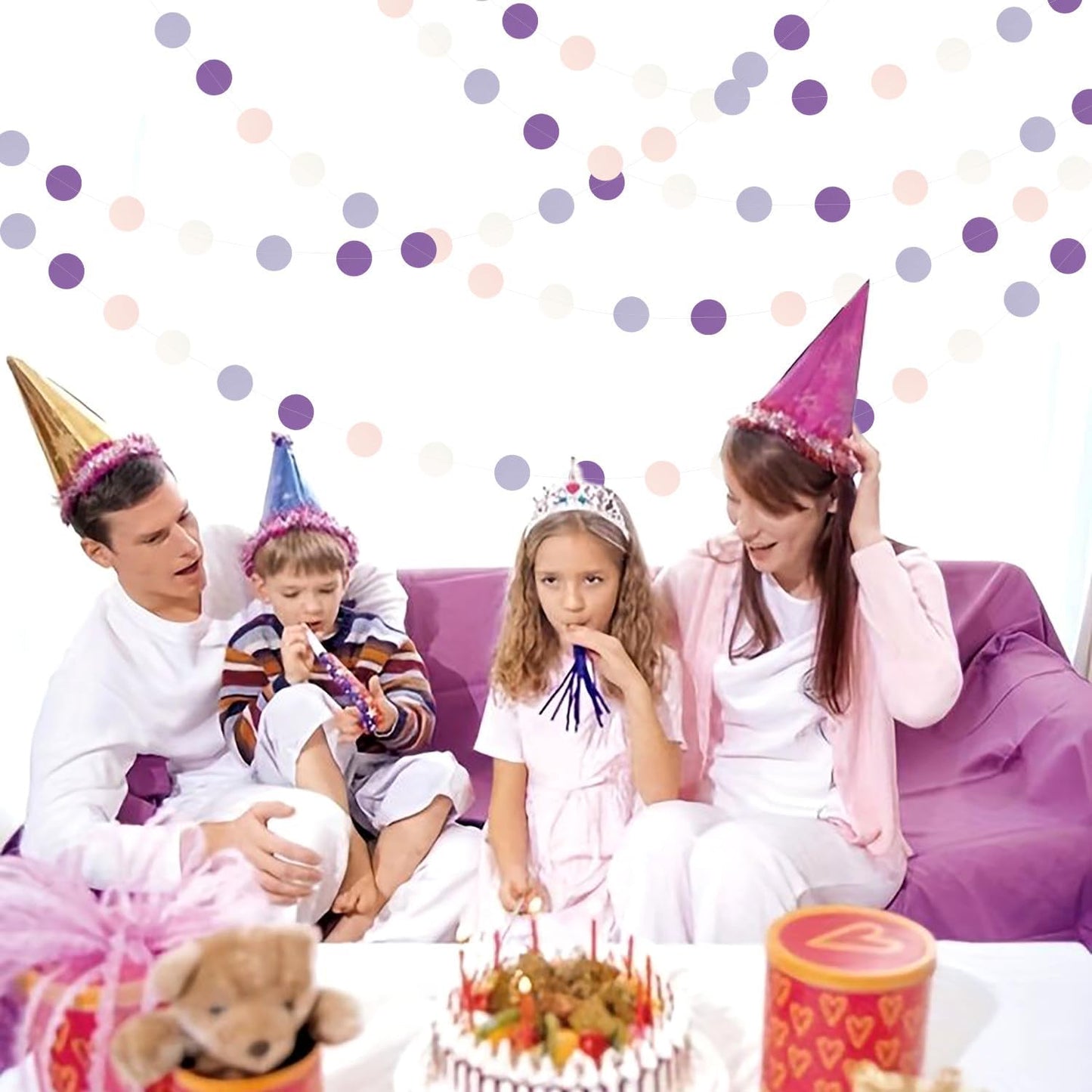 Purple-Pink White Party-Decorations Paper Garland - 52ft Lavender Birthday Streamers Banner, Lilac Baby Bridal Shower Wedding Bachelorette Hanging Supplies Decor Hugfond