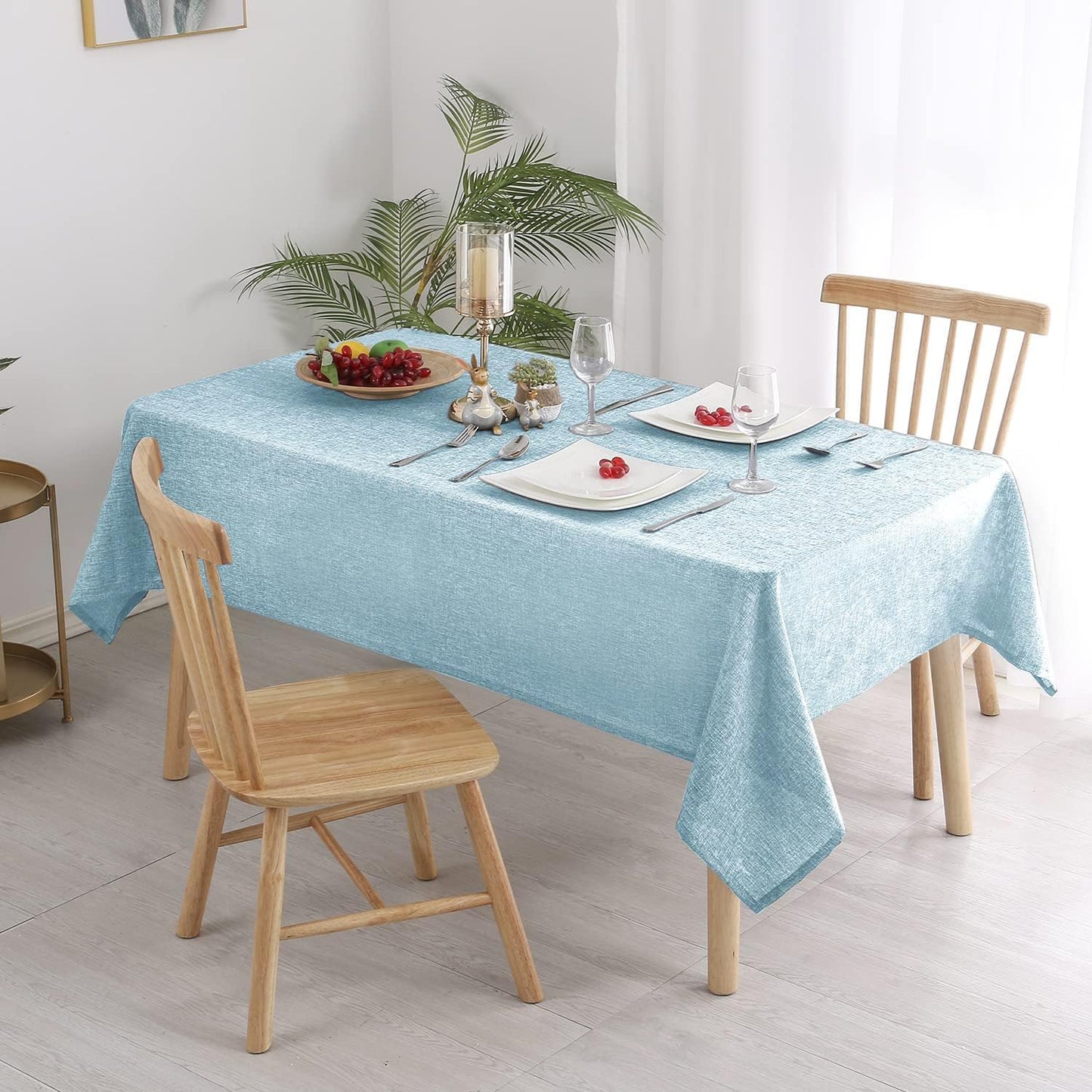 Hiasan Faux Linen Rectangle Tablecloth - Wrinkle and Stain Resistant Washable Table Cloth for Kitchen Dining Room Holiday Table Cover for Dinner, Lux Slate Blue, 52 x 70 Inch