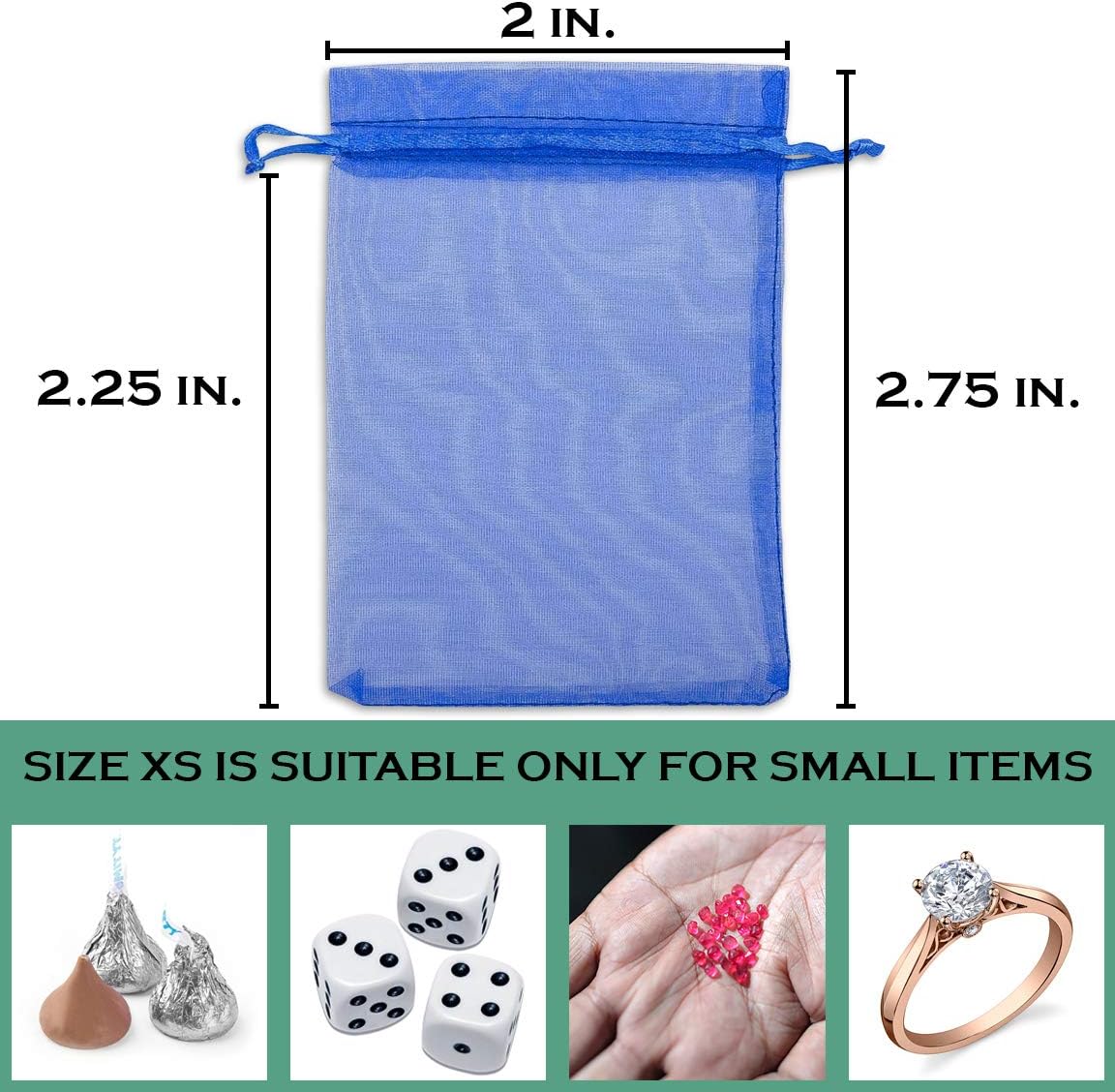 TheDisplayGuys 100-Pack XS 2 x 2 3/4" Royal Blue Sheer Organza Gift Bags with Drawstring, Jewelry Candy Treat Wedding Party Favors Mesh Pouch