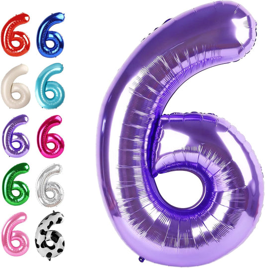 40 Inch Purple Mylar Foil Number 6 Birthday Balloon, Digital Balloons for 6 16 Boy Girl Party Decorations Supplies, Big Helium Balloon Numbers for 26 36 46 60 Men Women Anniversary