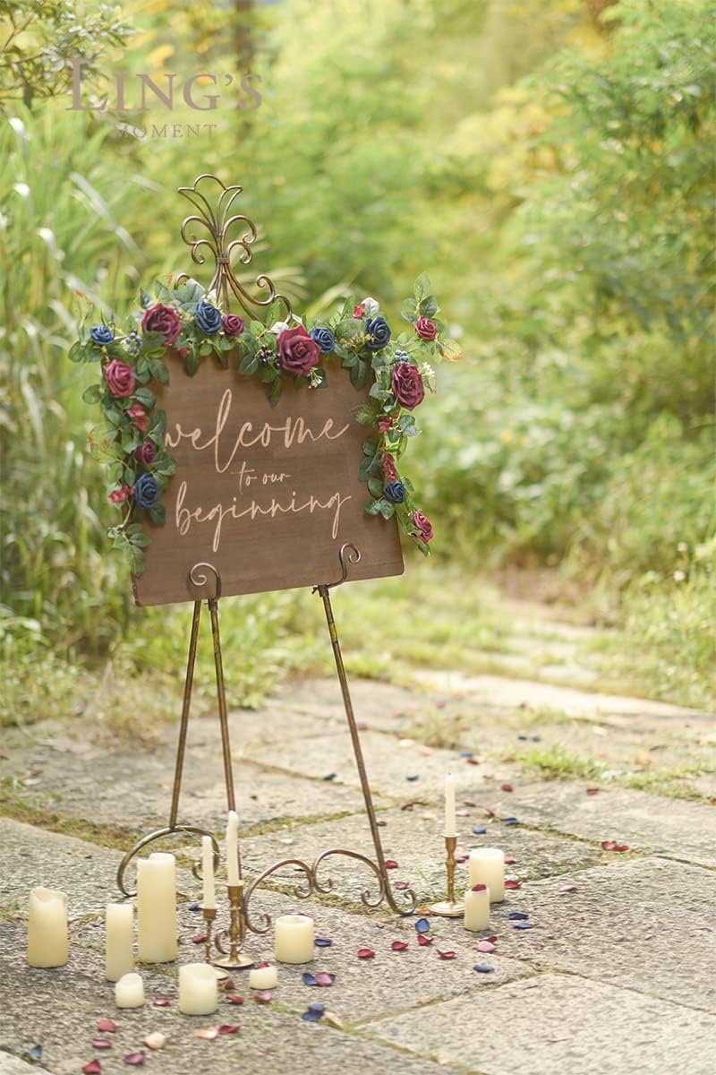 Ling's moment 5FT Burgundy Artificial Flower Garland Navy Blue Floral Arch Table Centerpiece Rose & Leaves for Wedding Parties & Home Decor