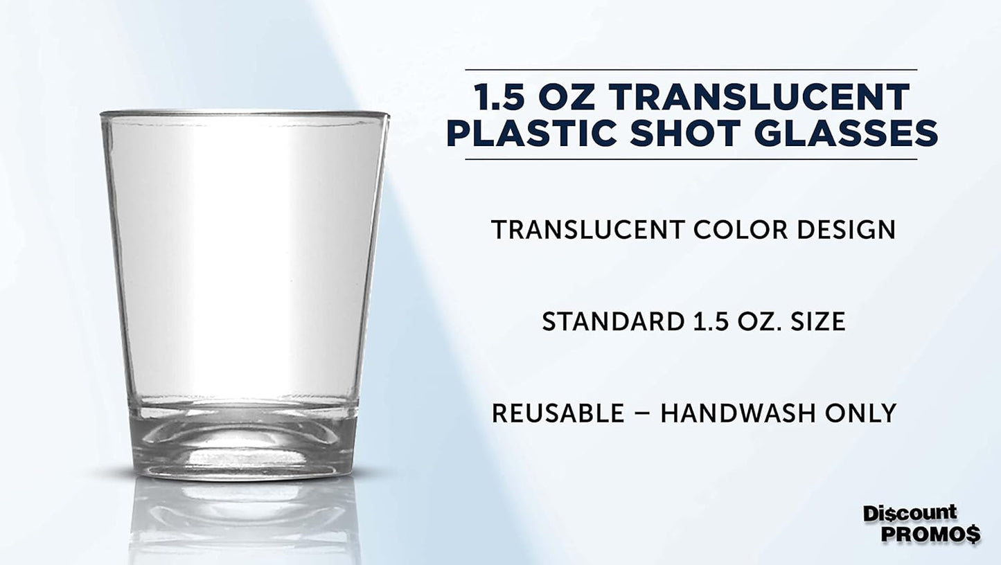 DISCOUNT PROMOS Translucent Plastic Shot Glasses 1.5 oz. Set of 10, Bulk Pack - Acrylic, Great for Wedding, Party, Birthday, Gifts - Clear