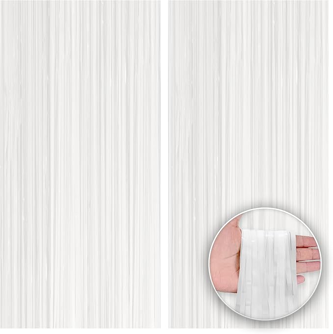 KatchOn, White Foil Fringe Curtain - XtraLarge 3.2x8 Feet, Pack of 2 | Fringe Backdrop for Party Decorations | White Backdrop for Bridal Shower, Baby Shower, Anniversary, Wedding Decorations