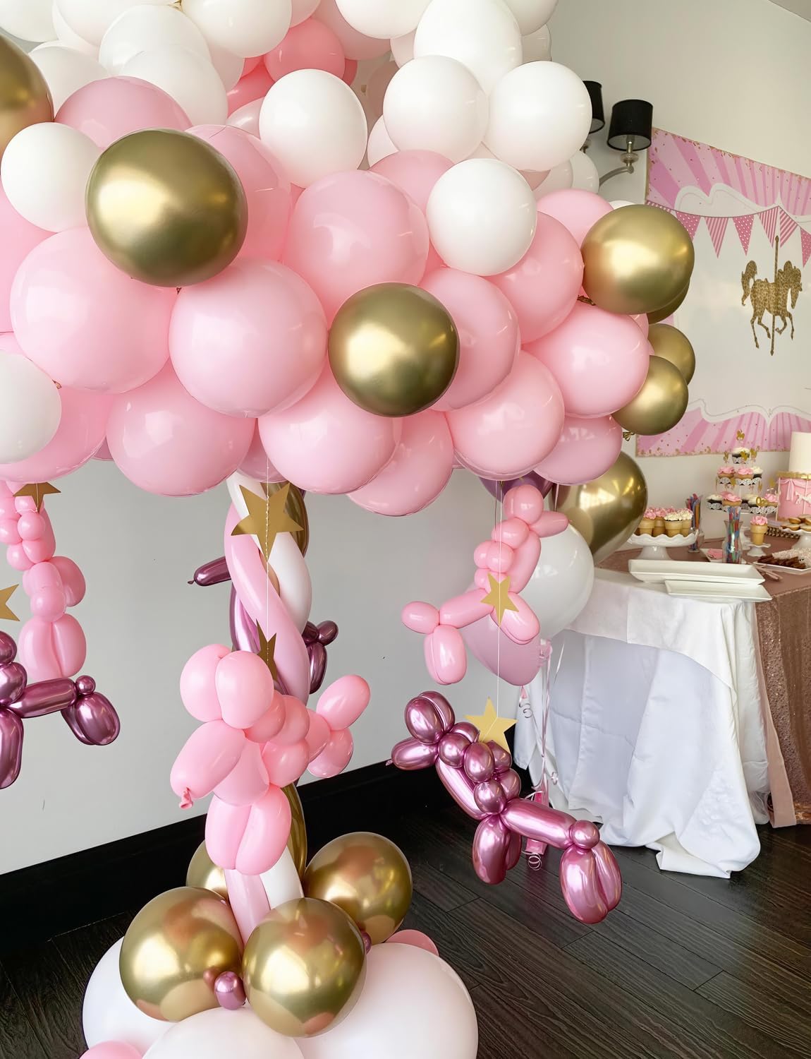 Pink and Gold Balloons Set - 12 Inch Light Pink White Balloons Shiny Metallic Gold Balloon Glitter Confetti Latex Balloon for Girl Women Princess Baby Shower Birthday Wedding Party Decorations