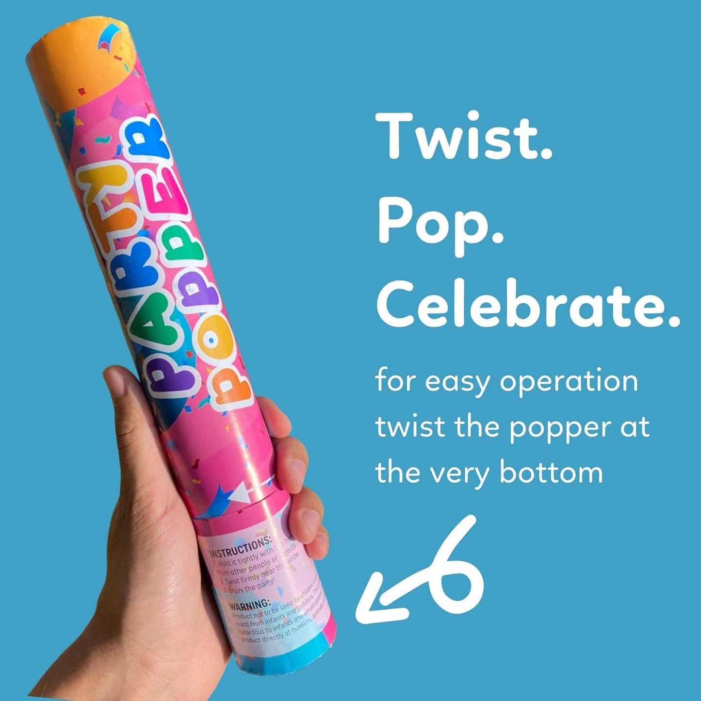 Confetti Poppers Confetti Cannon | 12 Pack | Glitter Multicolor | Party Poppers for Graduation, Birthday, Wedding | Alternative to Fireworks Smoke Bombs | Launches 25 ft | 12 inch | TUR Party Supplies