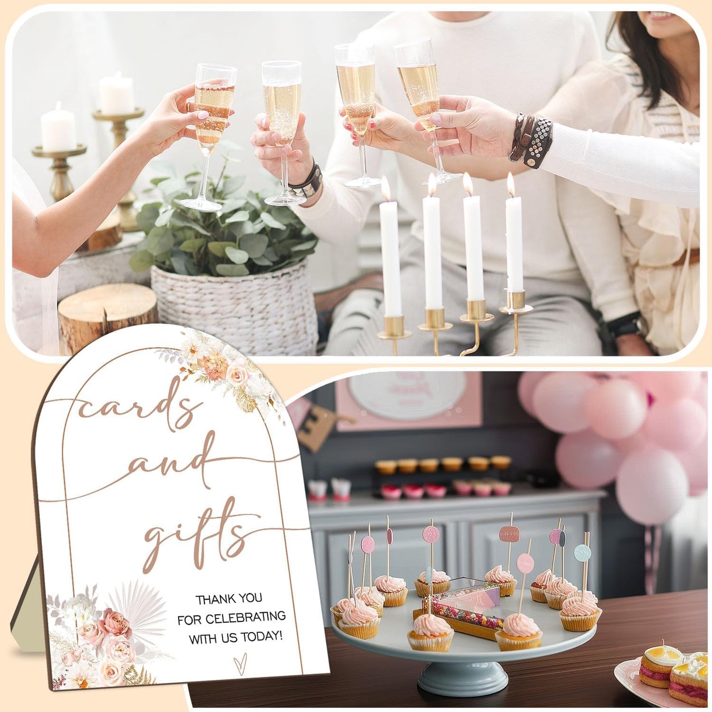 Floral Decor Cards and Gift Sign, Thank You for Your Gift and Well Wishes Sign, Bridal Shower Favors, Baby Shower Party Decor Supplies with Stand 9 * 11IN