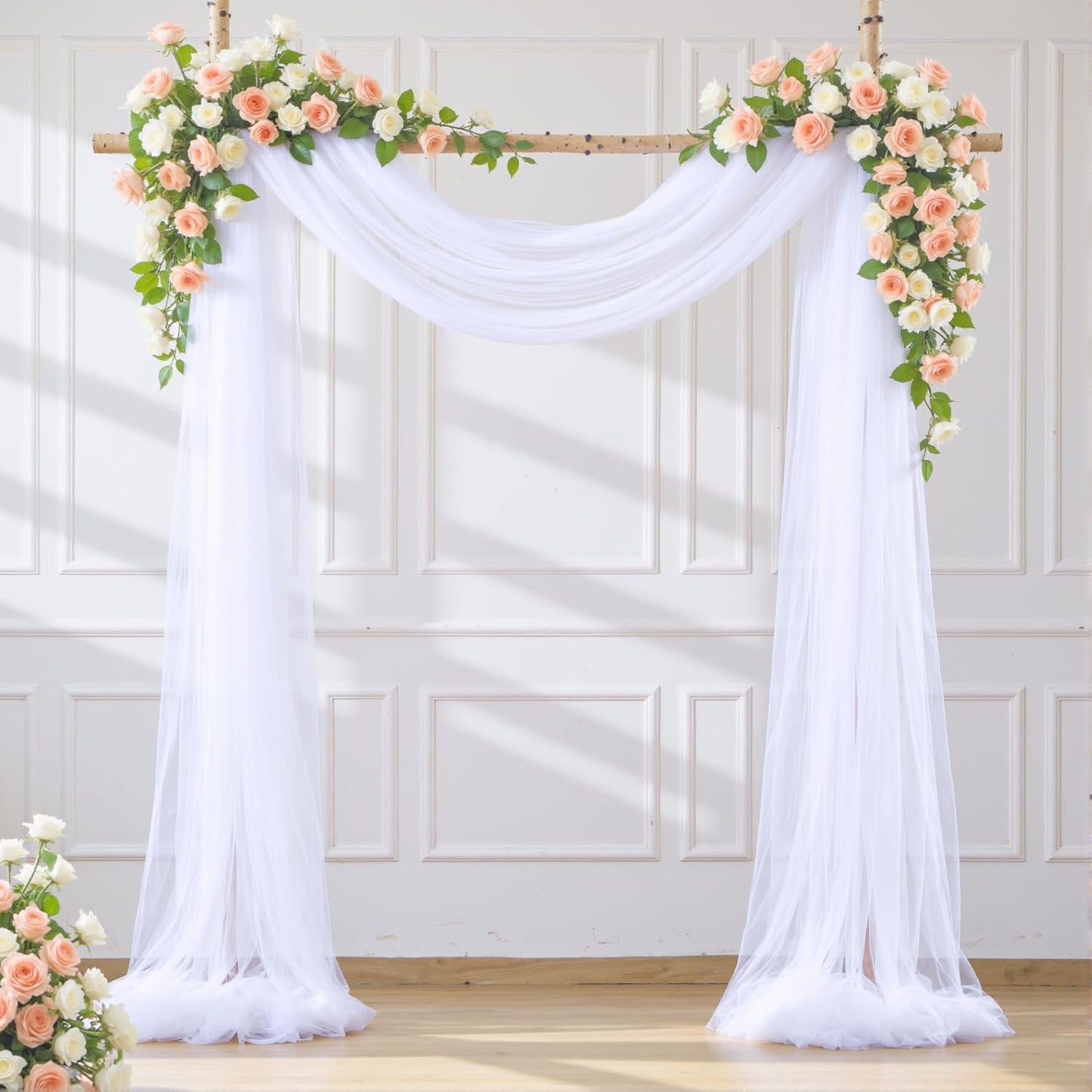Wedding Arch Draping Fabric Backdrop 2 Panel 30" x 19Ft White Arch Drapes Curtains for Wedding Reception Sheer Tulle Backdrop Curtain for Ceremony Birthday Party Arbor Ceiling Decorations