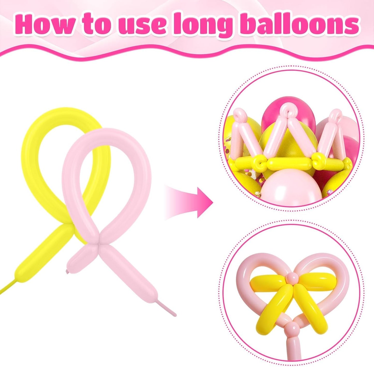 Pink and Yellow Balloons, 50pcs Hot Pink Yellow Balloons With Pastel Long Balloon Gold Crown Foil Balloon For Girls Women Birthday Baby Shower Party Wedding Bridal Shower Engagement Decor