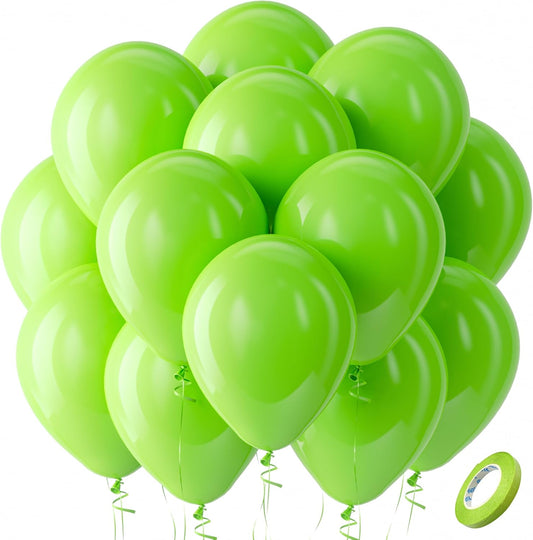 Bezente Lime Green Latex Party Balloons - 100 Pack 12 inch Light Green Balloons Round Helium Fruit Green Balloons for Birthday Dinosaur Jungle Bridal Shower Halloween Party Decoration