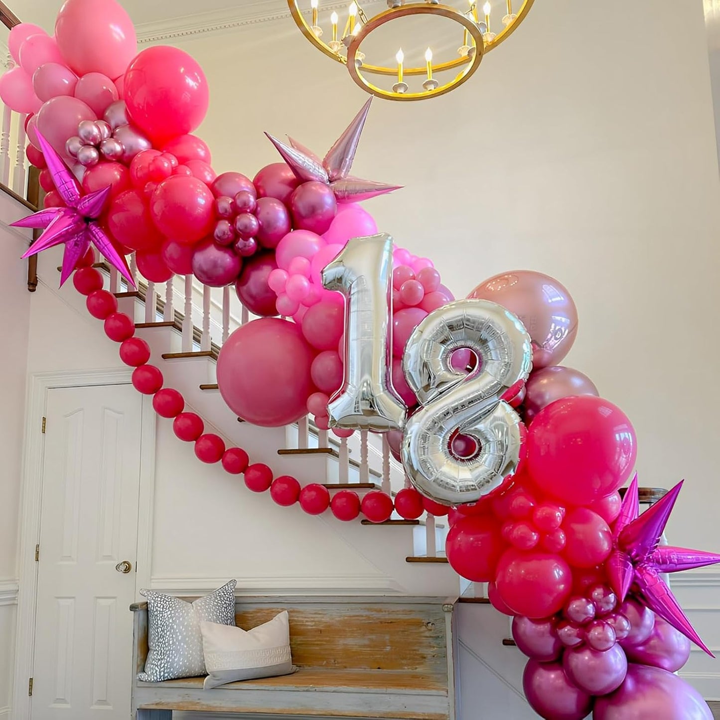 90pack Hot Pink Balloons Different Size 18/12/10/5 Inch Dark Pink Balloon Garland Arch Kit for Graduation, Wedding, Birthday, Princess Theme Party, Valentine's Day, Baby Shower Decorations