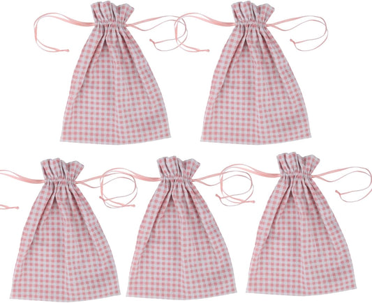 Meseey 5 Pcs Large Buffalo Plaid Burlap Gift Bags with Drawstring for Easter Spring Birthday Baby Shower (12Wx16L, pink-white plaid)