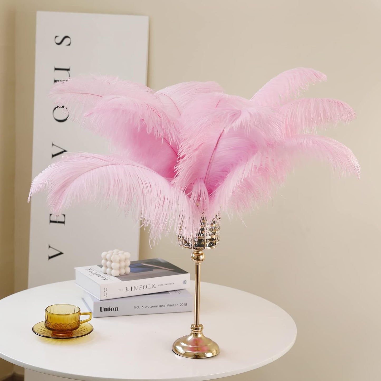 Larryhot Pink Long Ostrich Feathers - 16-18 inch 10pcs Feathers for Cfafts, Wedding Party Centerpieces and Home Decorations (Light Pink)