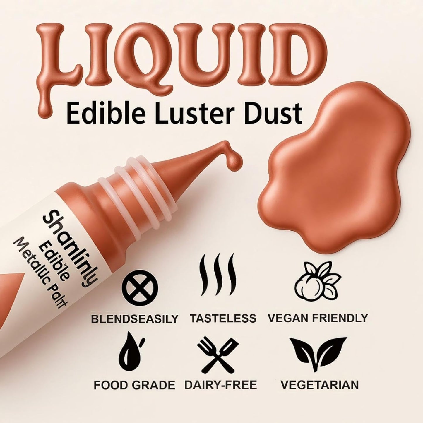 Rose Gold Metallic Edible Paint for Baking – Food Grade Edible Gold Dust Drink Glitter for Shimmer Cake Decorating, Cookies,Cupcakes,Cocktails – 15ml Perfect for Holidays,Wedding,Birthday Decorating