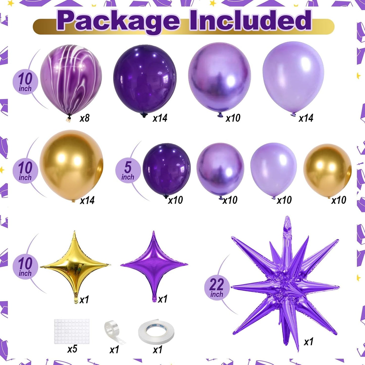 Purple Balloon Arch Kit 110Pcs Purple and Gold Balloons Garland Kit with Explosion Star Balloons Metallic Dark Violet Lavender Lilac Birthday Party Decorations for Girls Women Graduation Prom Wedding