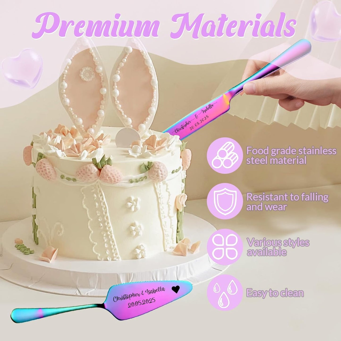 Custom Wedding Cake Knife and Server Set,Personalised Cake Serving Kit,Engraved Cake Cutting Set for Wedding,Personalized Gift for Anniversary, Valentine's Day Birthday or Christmas