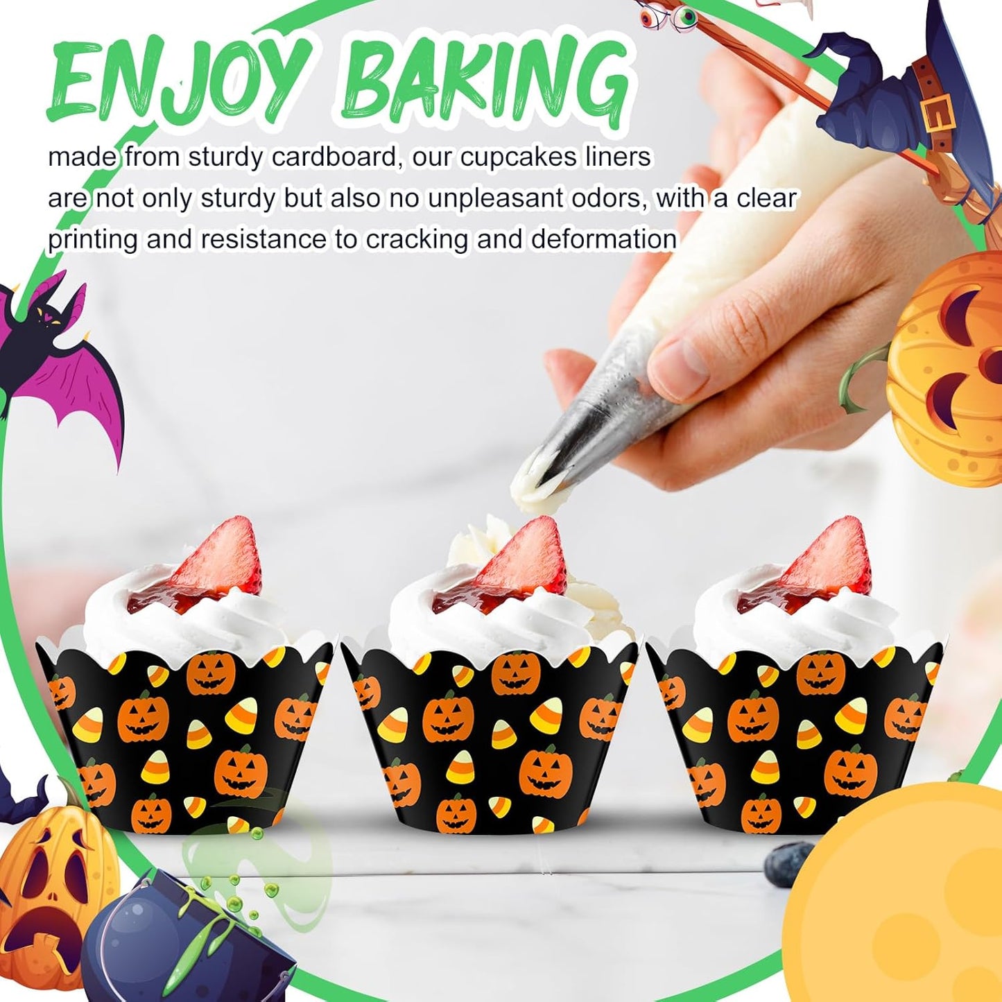 Domensi 100 Pcs Halloween Pumpkin Cupcake Wrappers Rustic Cupcake Liners Pumpkin Candy Corn Baking Cups Baking Liners for Wedding Bridal Baby Shower Birthday Halloween Party Supplies Dessert Decors