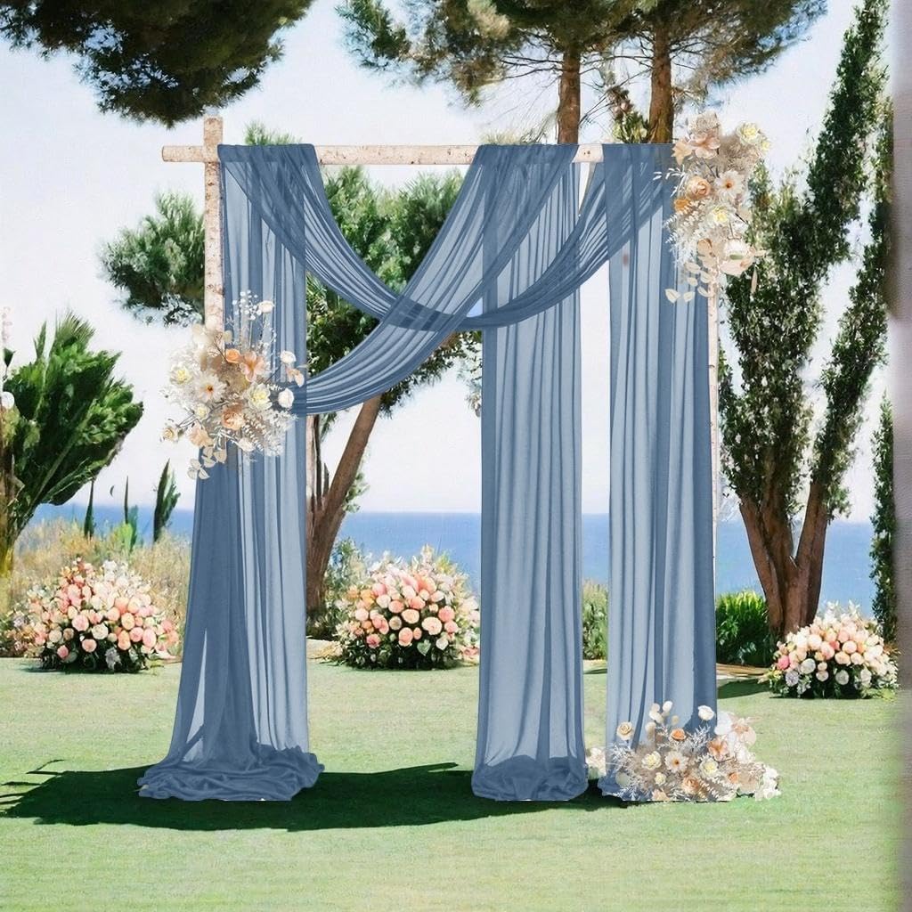 MLMW Wedding Arch Draping Fabric 2 Panels 29" x 20Ft Dusty Blue Sheer Wedding Arch Backdrop Drapes Outdoor Curtain for Ceremony Party Background Ceiling Decor