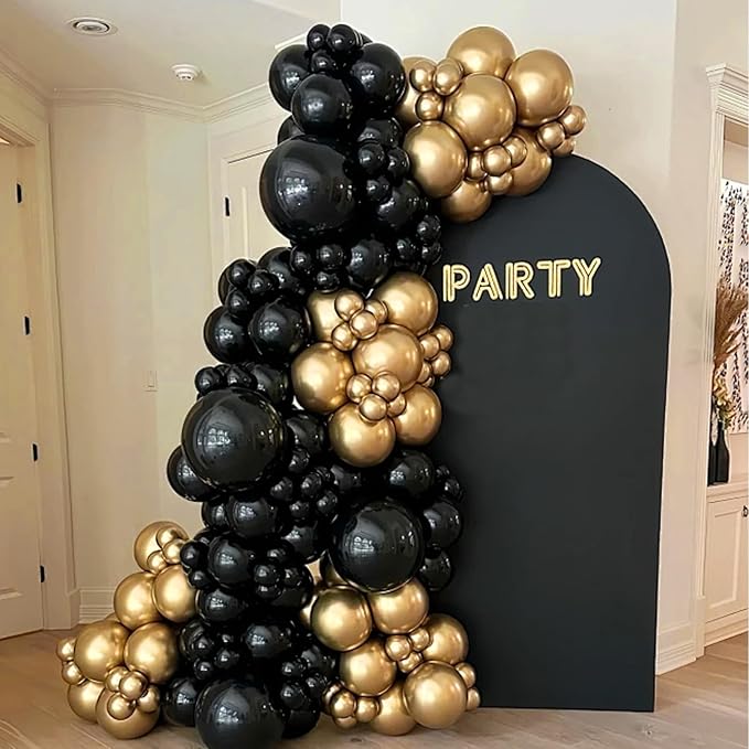 Black and Gold Metallic Chrome Balloons Set, 67pcs 12 inch Latex Party Balloons for Birthday Party Graduation Anniversary Baby Shower Wedding Decorations