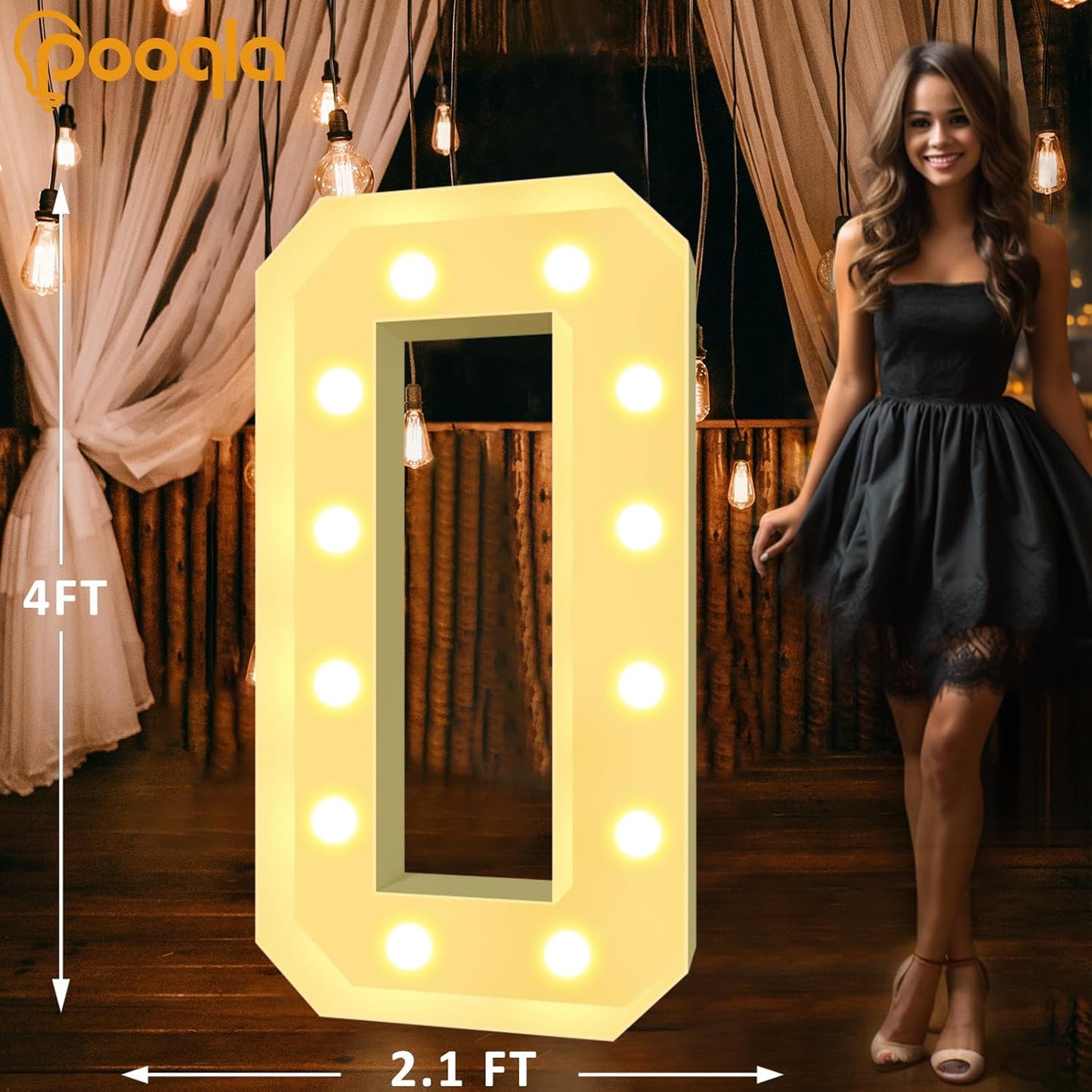Pooqla 4 FT Light Up Marquee Numbers, Giant Mosaic Light Up Numbers Cool White and Warm White LED, Large Lighted Marquee Numbers for Balloons 10th 20th 50th Birthday Party Decoration, LED Number 0