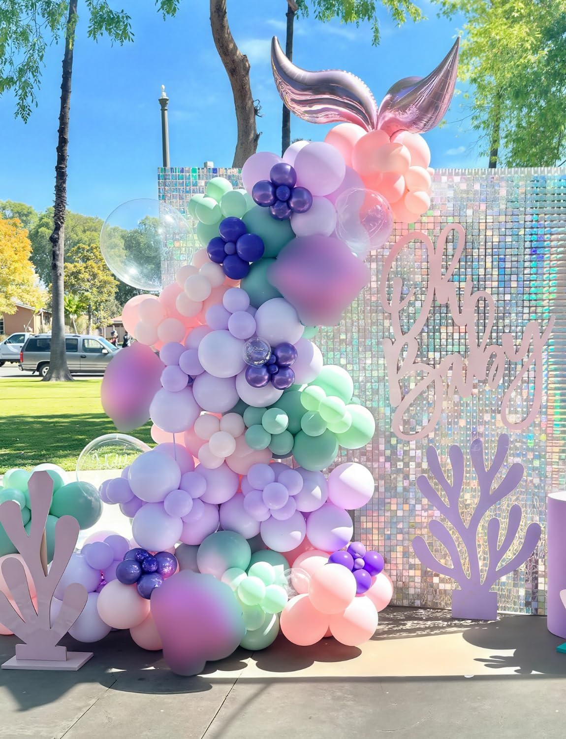 Mermaid Balloons - 12Inch Purple Pink Green Blue Balloons Glitter Metallic Purple Green Balloon Light Teal Latex Balloon for Mermaid Birthday Baby Shower Under The Sea Party Decorations (50Pcs)