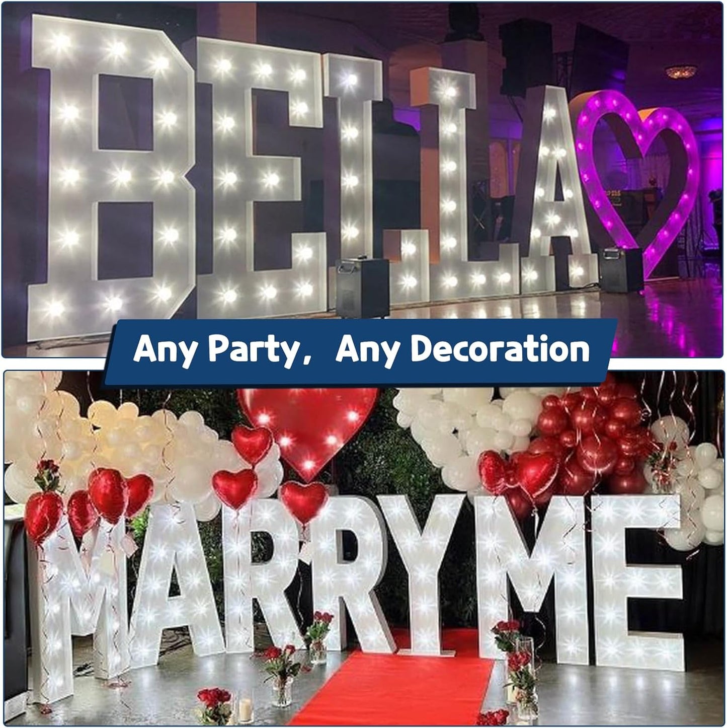 Marquee Letters 3 Feet Tall Large Light Up Letters Baby Shower Decorations Wedding Engagement Proposal White Party Decorations Marry Me Mr and Mrs Sign Big Cardboard Backdrop R