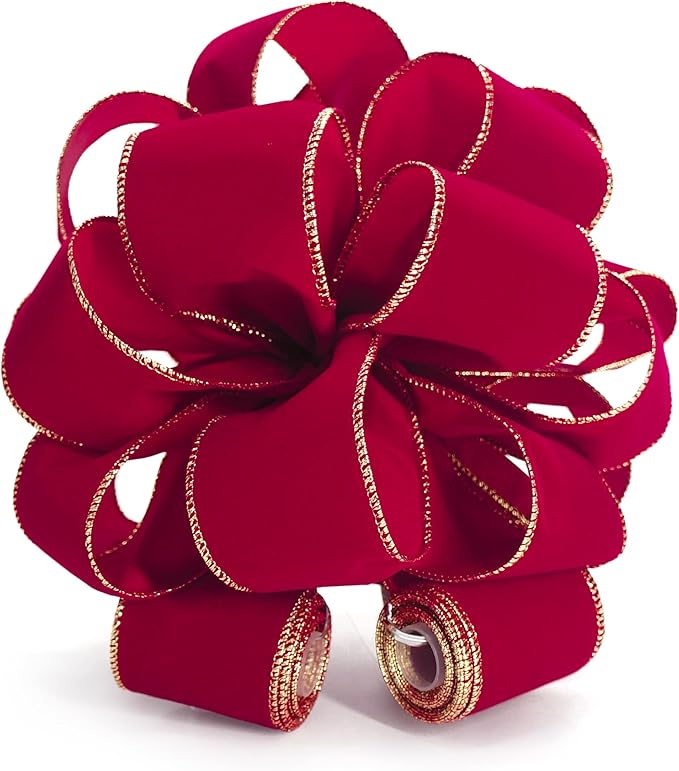 Christmas Tree Topper Bow - Bow: 11" sq. - Tails: 3 Yards Long Each - Velvet Red
