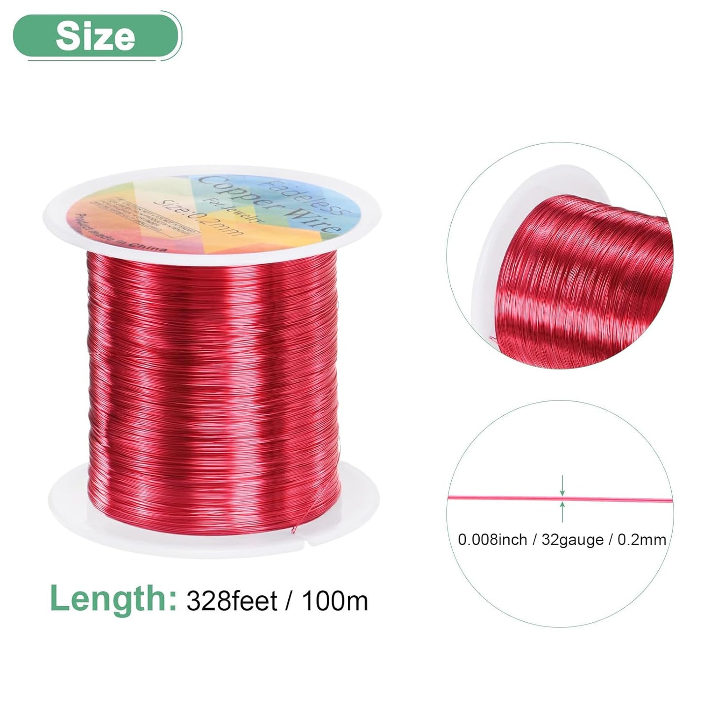 0.2mm Jewelry Wire, 32 Gauge 328FT Craft Wire Copper Beading Wire for Jewelry Making/Planting/Weaving/DIY Crafting, Soft Metal Wires [100M, Red]