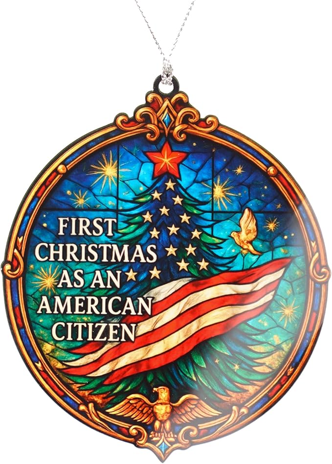 First Christmas as American Citizen Ornament 2025 – Patriotic American Flag Christmas Ornament – Citizenship Gift for New US Citizen – USA Immigration Celebration Keepsake