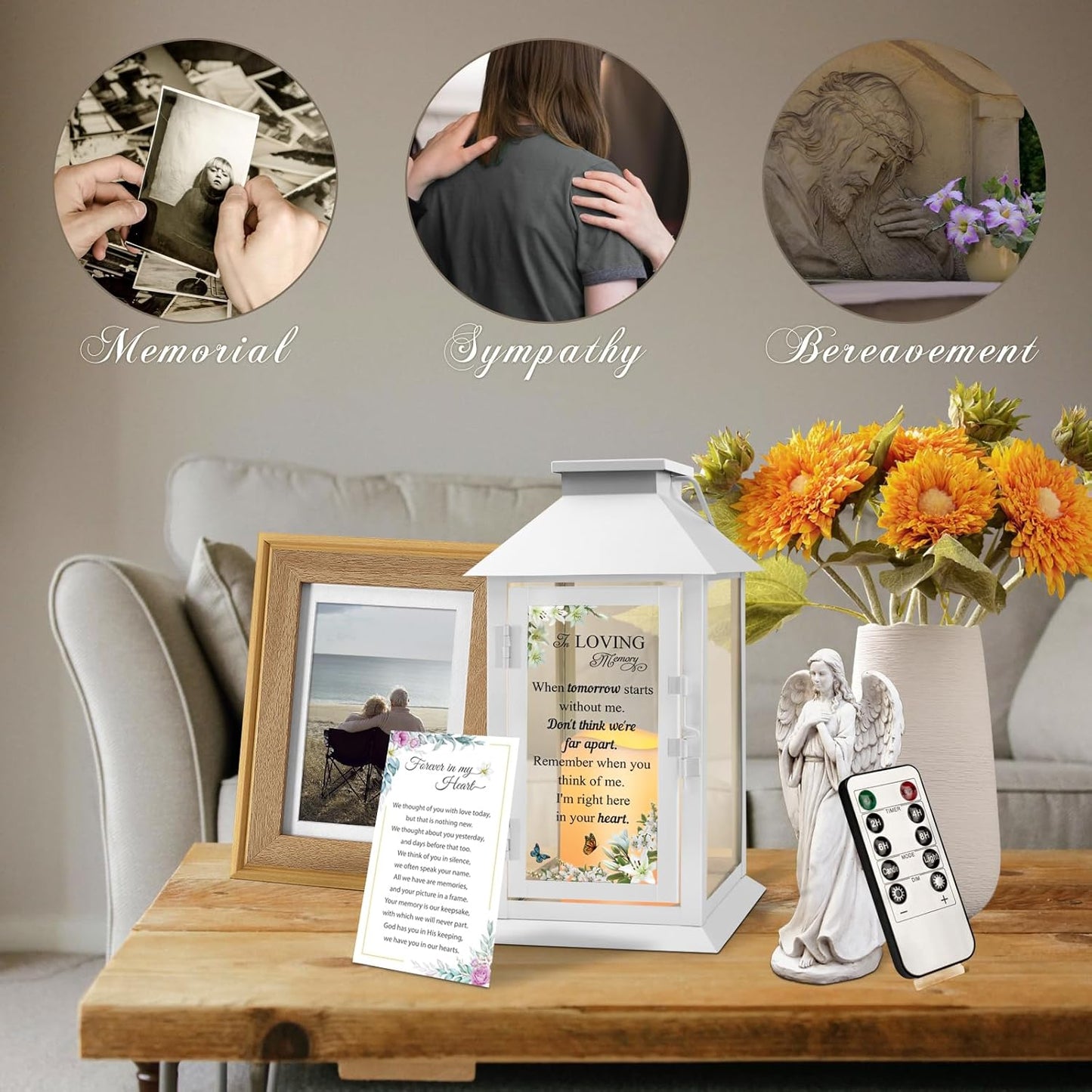 Memorial Lantern Bereavement Gifts in Memory of Loved One Memorial Gifts for Loss of Mother Loss of Father Remembrance Sympathy Gifts for Loss of Loved One with LED Candle and Remote