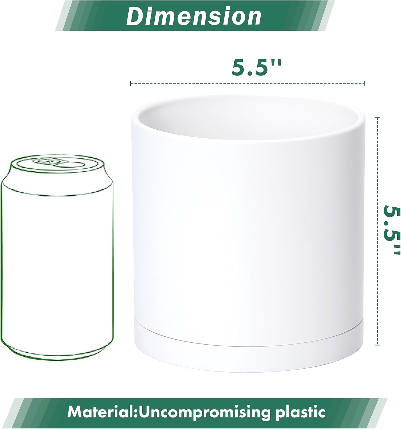 D'vine Dev 2 Pack 5.5 Inch Modern Plastic Plant Pots, Small Garden Planters for Plant with Drainage Holes and Saucers, White Color, 74-Z-H-1