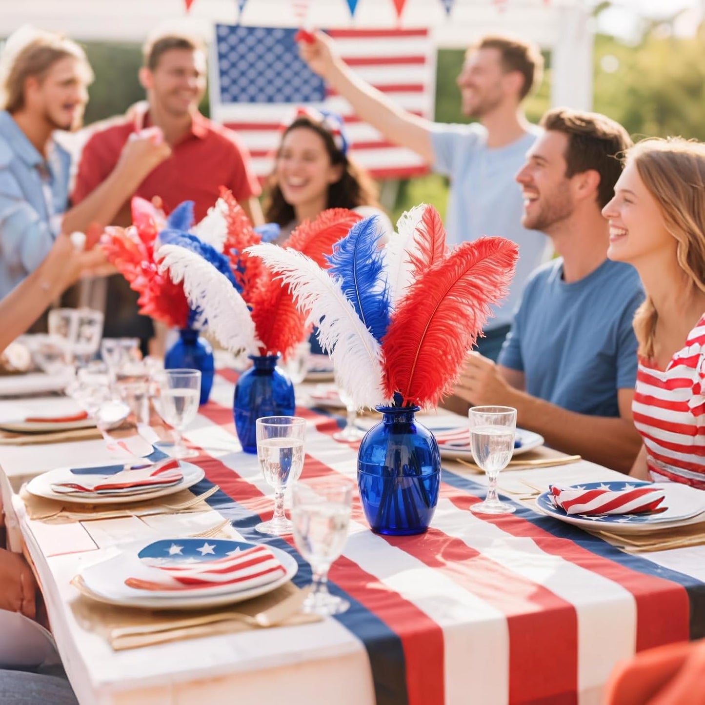 Holmgren Red White and Blue Ostrich Feathers - 20pcs Making Kit 22 Inch 4th of July Decor Ostrich Feathers Bulk for Vase, Floral Arrangement, Wedding Party Centerpieces and Home Decorations